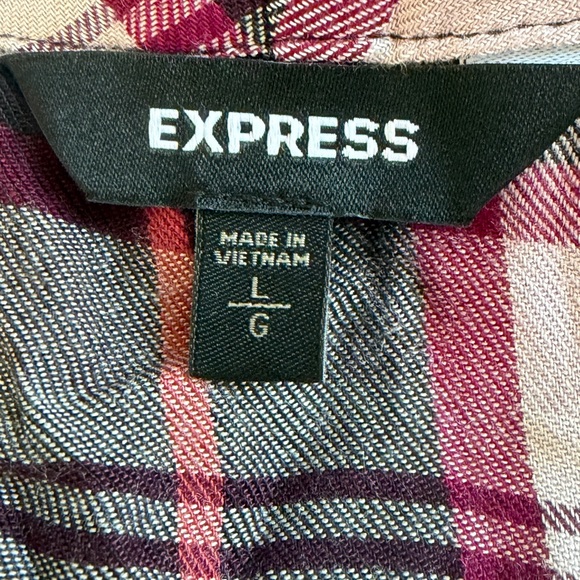 Express Plaid Tie Front Button Blouse - Picture 4 of 5